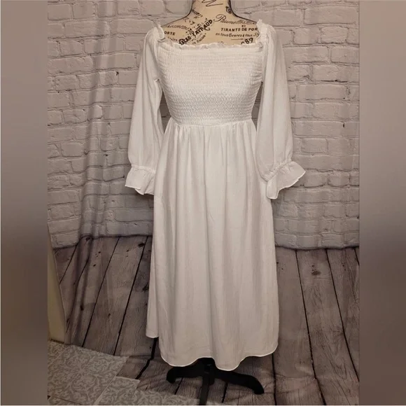 1. State Off-Shoulder White Long Sleeve Dress - Picture 3 of 8